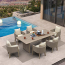 PURPLE LEAF Sanori Outdoor Dining Set Luxury Aluminum Patio Table and Dining Chairs Set with  Olefin Fabric Cushions and Pillows for Deck Garden