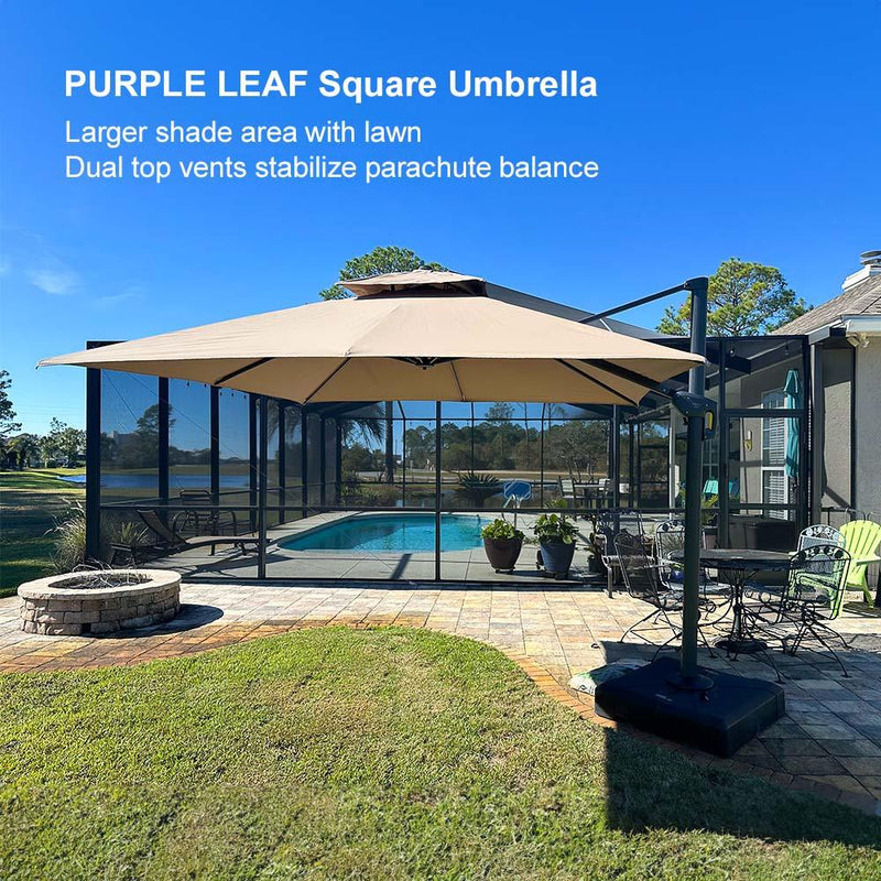 PURPLE LEAF Double Top 10 / 11 / 12 / 9 x 12 ft Square and Rectangle Outdoor Cantilever Umbrella