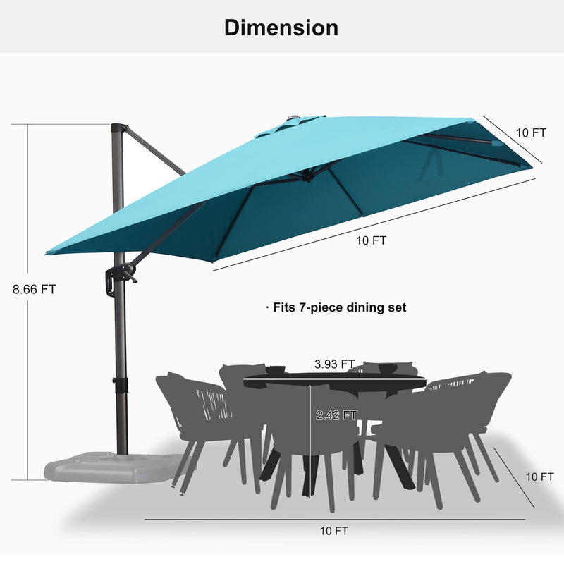 PURPLE LEAF Economical Square Outdoor Patio Umbrella Rectangle Cantilever Umbrella