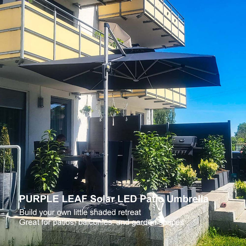 PURPLE LEAF Double Top 9 / 10 / 11 / 12 ft Square Outdoor Umbrellas with Lights