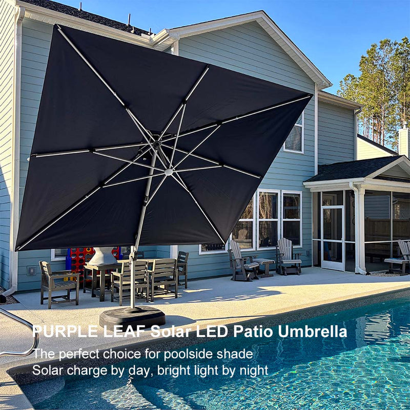 PURPLE LEAF Double Top 9 / 10 / 11 / 12 ft Square Outdoor Umbrellas with Lights