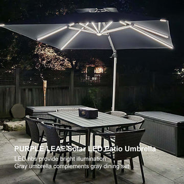 9/10/11/12ft Solar LED Square Cantilever Patio Umbrella