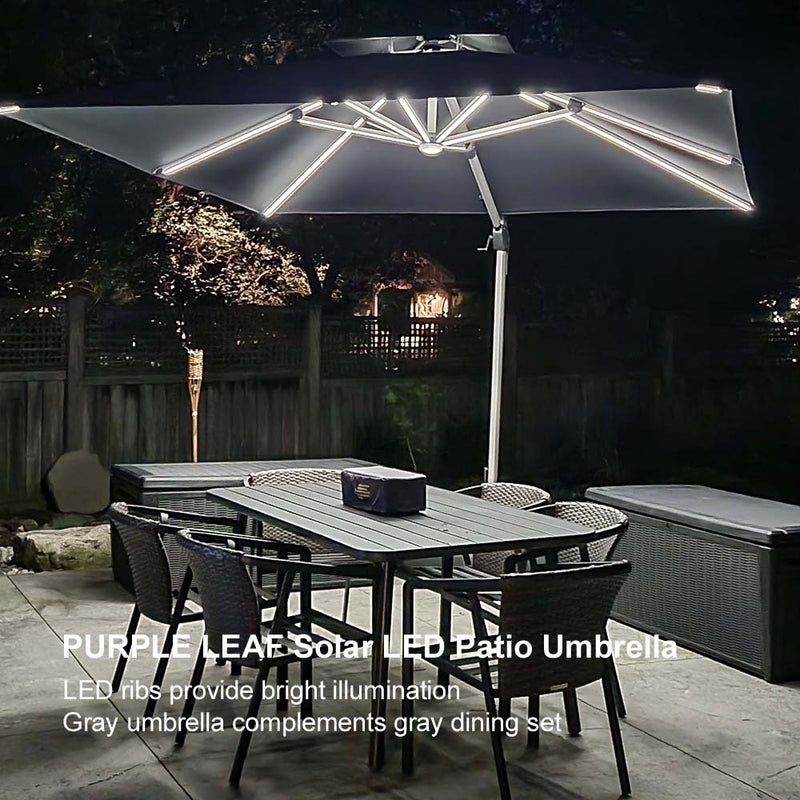 PURPLE LEAF Double Top 9 / 10 / 11 / 12 ft Square Outdoor Umbrellas with Lights