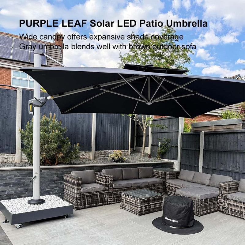 PURPLE LEAF Double Top 9 / 10 / 11 / 12 ft Square Outdoor Umbrellas with Lights