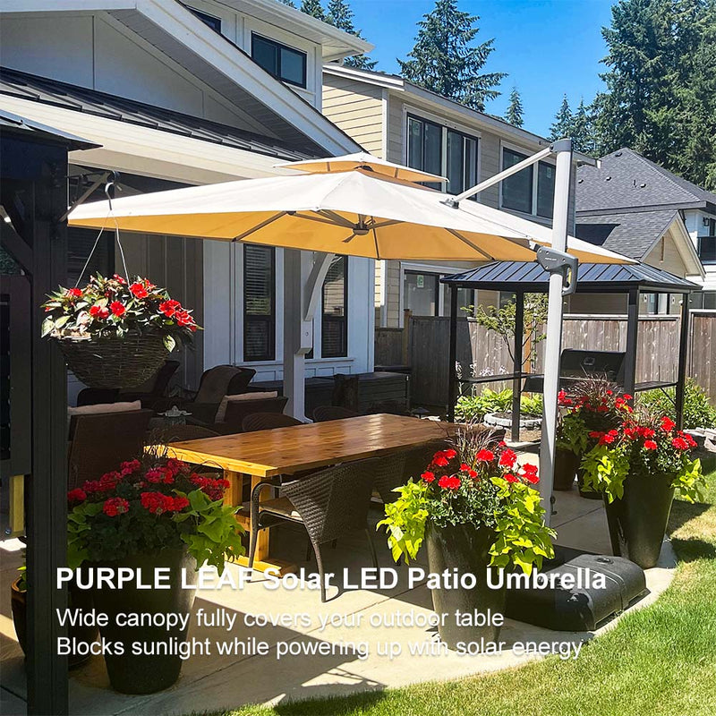 PURPLE LEAF Double Top 9 / 10 / 11 / 12 ft Square Outdoor Umbrellas with Lights