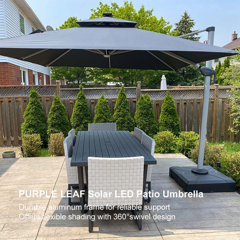 PURPLE LEAF Double Top 9 / 10 / 11 / 12 ft Square Outdoor Umbrellas with Lights