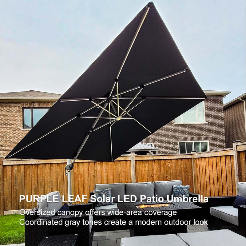 PURPLE LEAF Double Top 9 / 10 / 11 / 12 ft Square Outdoor Umbrellas with Lights