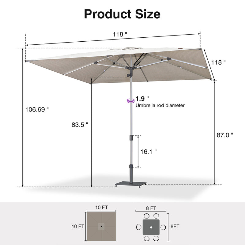 PURPLE LEAF 2/4/6 Set Semi-Auto Patio Table Umbrellas with Base for Outdoor Commercial