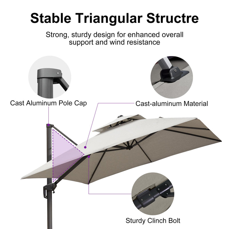 PURPLE LEAF UV50+ Fade Resistant Patio Cantilever Umbrella with Recycled Fabric