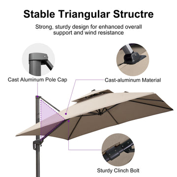 10 ft wind resistant patio umbrella UV50+ Cantilever Umbrella