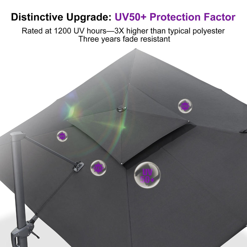 PURPLE LEAF UV50+ Fade Resistant Patio Cantilever Umbrella with Recycled Fabric