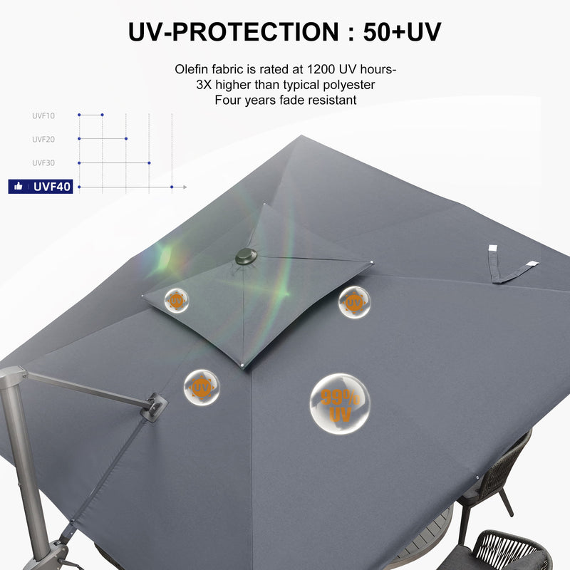 PURPLE LEAF UV50+ Fade Resistant Cantilever Umbrella, Patio Umbrellas with Base
