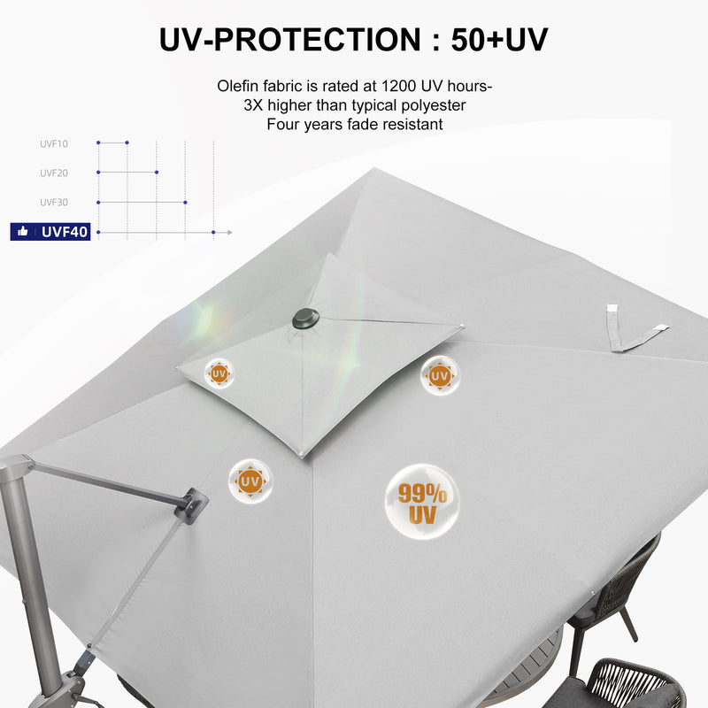 PURPLE LEAF UV50+ Fade Resistant Cantilever Umbrella, Patio Umbrellas with Base