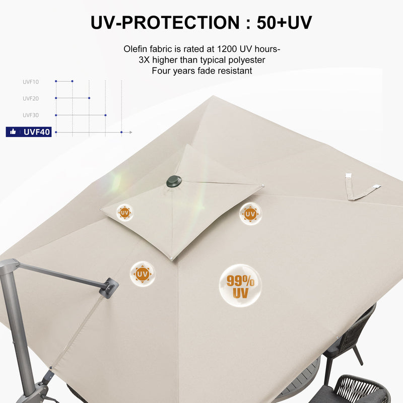 PURPLE LEAF UV50+ Fade Resistant Cantilever Umbrella, Patio Umbrellas with Base