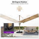 PURPLE LEAF Wood Grain Patio Umbrella with Base, Large Cantilever Umbrella for Garden