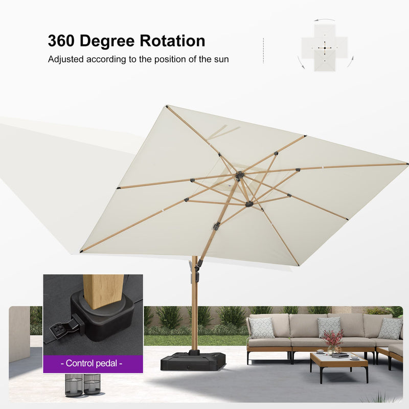 PURPLE LEAF Wood Grain Patio Umbrella with Base, Large Cantilever Umbrella for Garden