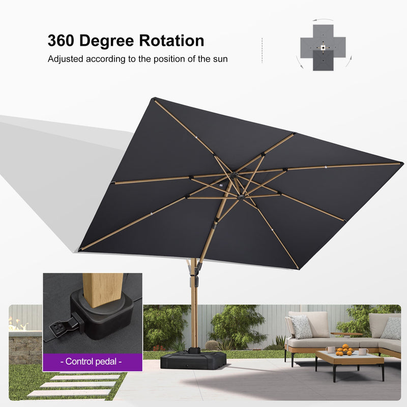 PURPLE LEAF Wood Grain Patio Umbrella with Base, Large Cantilever Umbrella for Garden