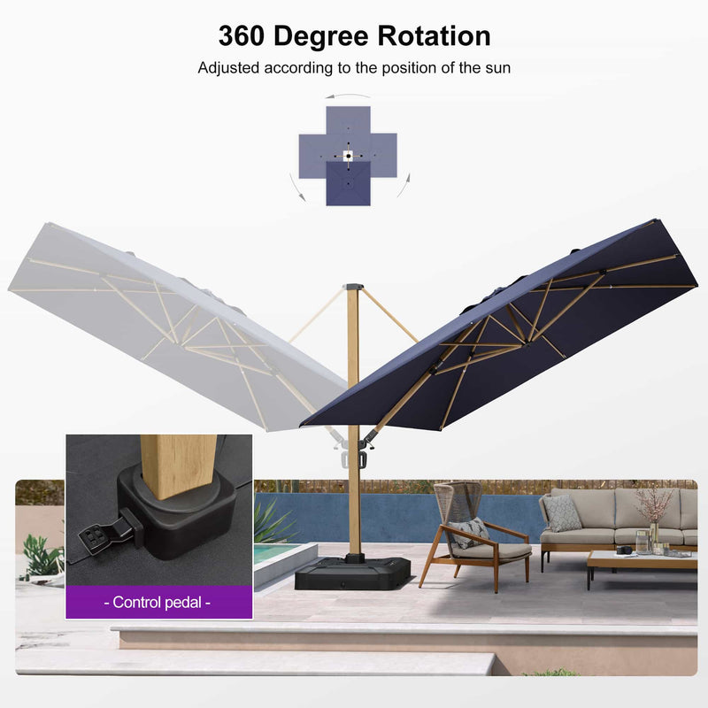 PURPLE LEAF Wood Grain Patio Umbrella with Base, Large Cantilever Umbrella for Garden