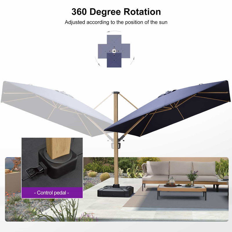 PURPLE LEAF Wood Grain Patio Umbrella with Base, Large Cantilever Umbrella for Garden