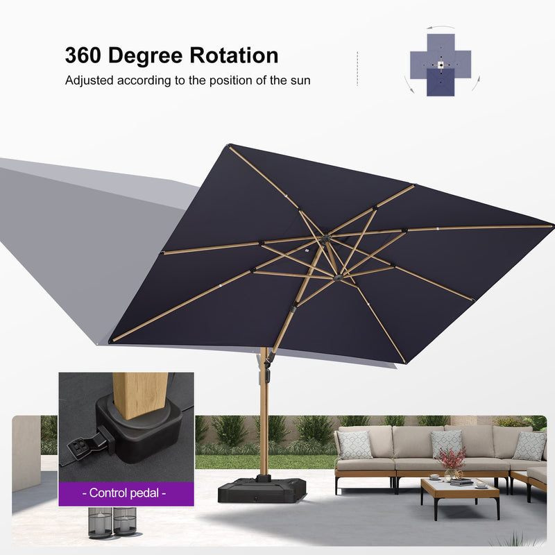 PURPLE LEAF Wood Grain Patio Umbrella with Base, Large Cantilever Umbrella for Garden