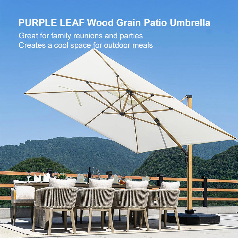 PURPLE LEAF Wood Grain Cantilever Patio Umbrella Aluminum Outdoor Umbrellas
