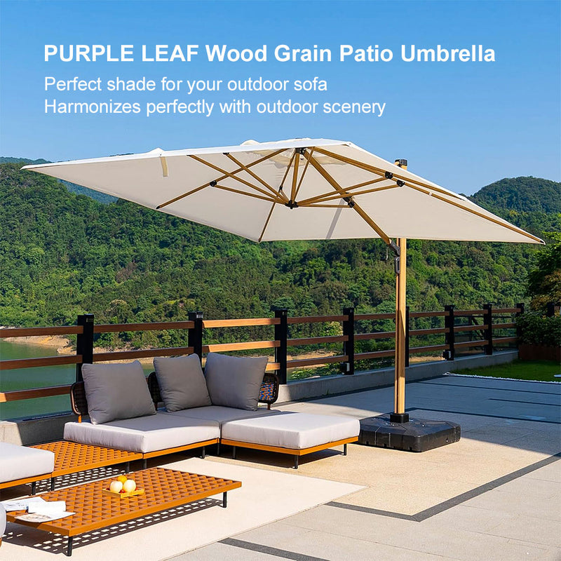 PURPLE LEAF Wood Grain Cantilever Patio Umbrella Aluminum Outdoor Umbrellas