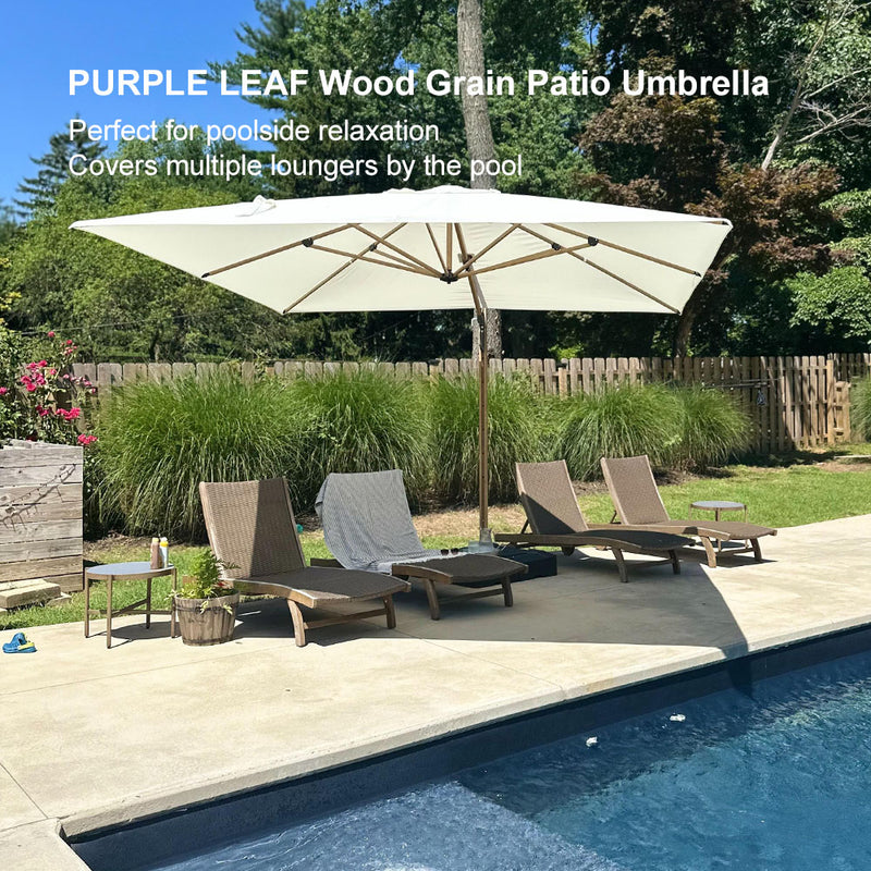 PURPLE LEAF Wood Grain Cantilever Patio Umbrella Aluminum Outdoor Umbrellas
