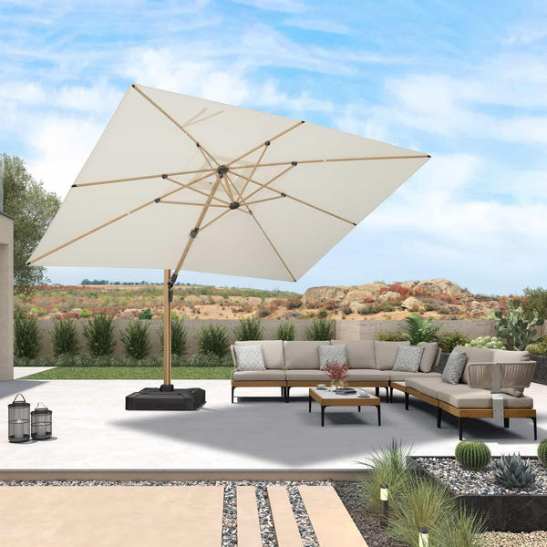 cream and natural colored patio umbrellas Wood Grain Cantilever Patio Umbrellas