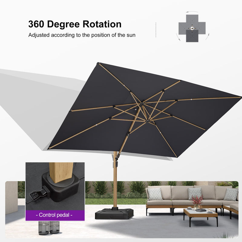 PURPLE LEAF Wood Grain Cantilever Patio Umbrella Aluminum Outdoor Umbrellas