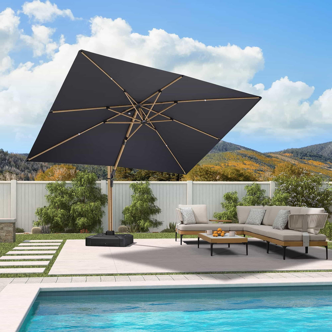 leaf shaped patio umbrella Wood Grain Cantilever Patio Umbrellas
