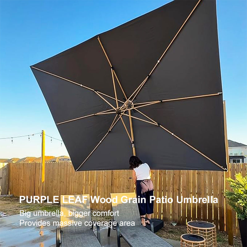 PURPLE LEAF Wood Grain Cantilever Patio Umbrella Aluminum Outdoor Umbrellas