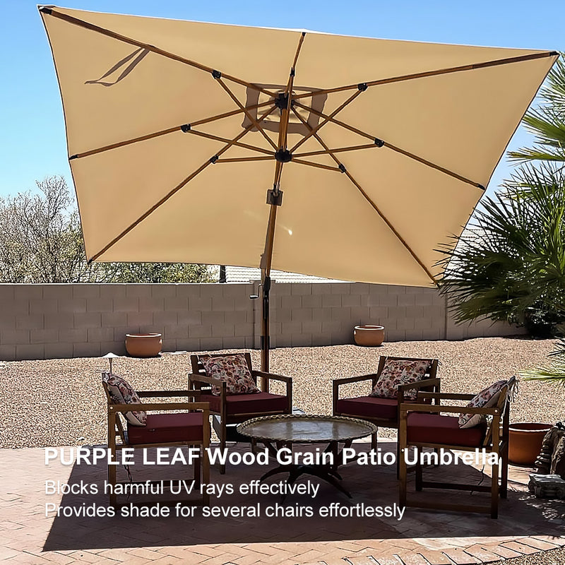 PURPLE LEAF Wood Grain Cantilever Patio Umbrella Aluminum Outdoor Umbrellas