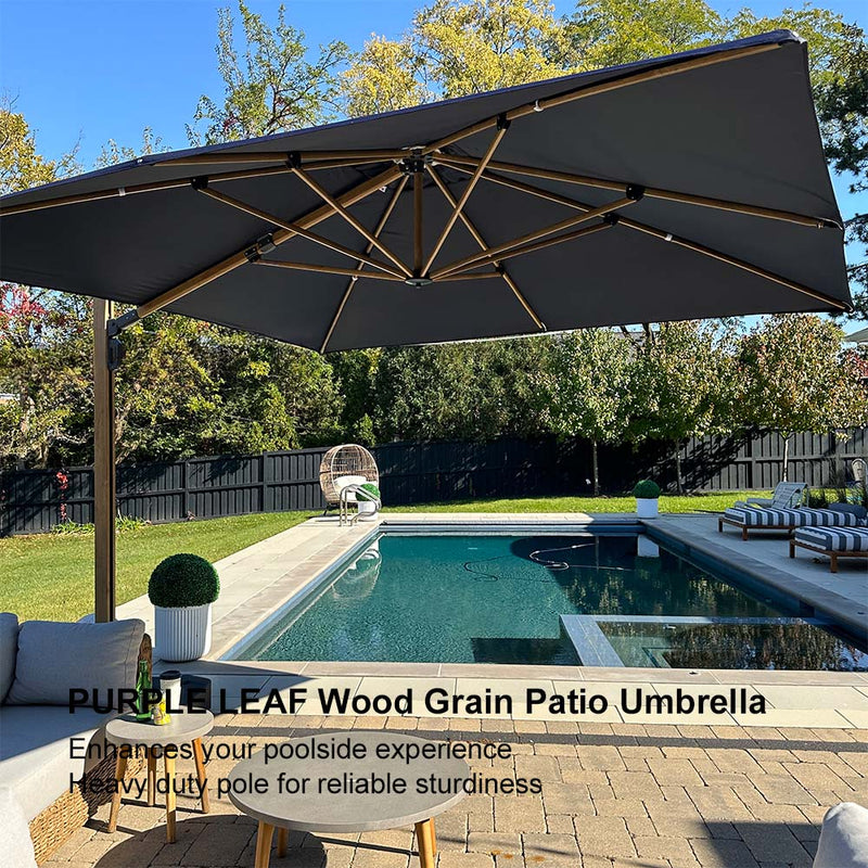 PURPLE LEAF Wood Grain Cantilever Patio Umbrella Aluminum Outdoor Umbrellas