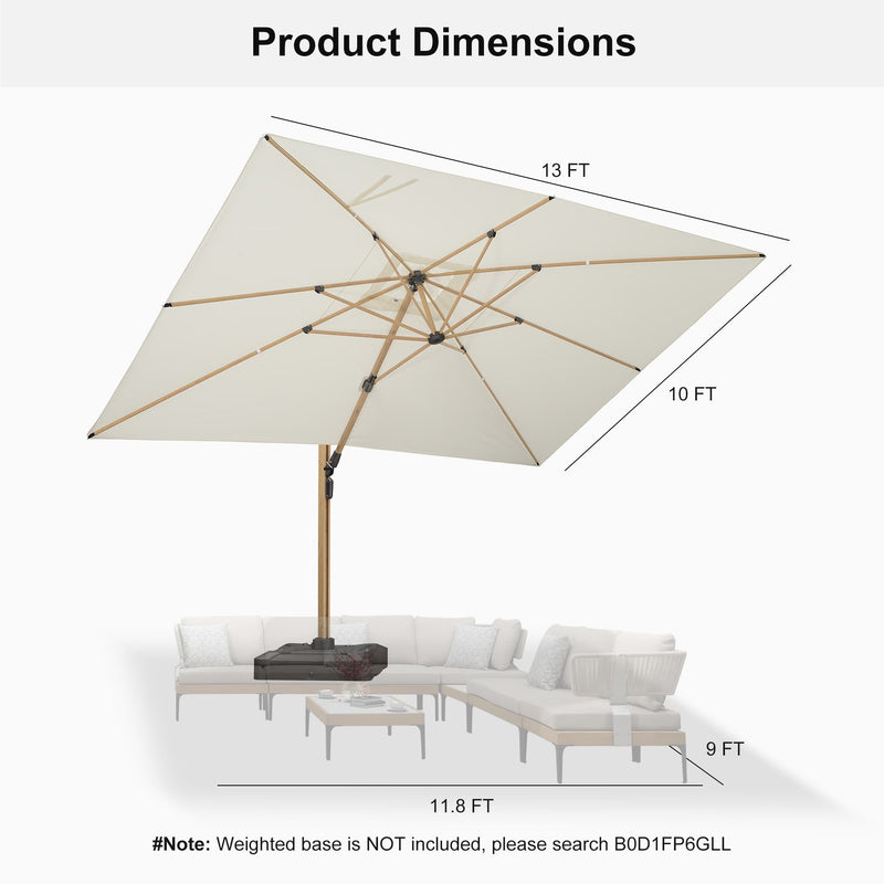 PURPLE LEAF Wood Grain Patio Umbrella with Base, Large Cantilever Umbrella for Garden