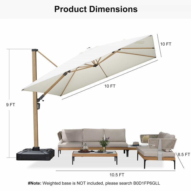 PURPLE LEAF Wood Grain Patio Umbrella with Base, Large Cantilever Umbrella for Garden