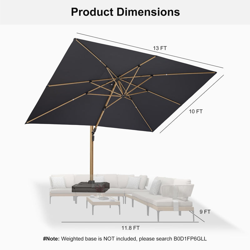 PURPLE LEAF Wood Grain Patio Umbrella with Base, Large Cantilever Umbrella for Garden