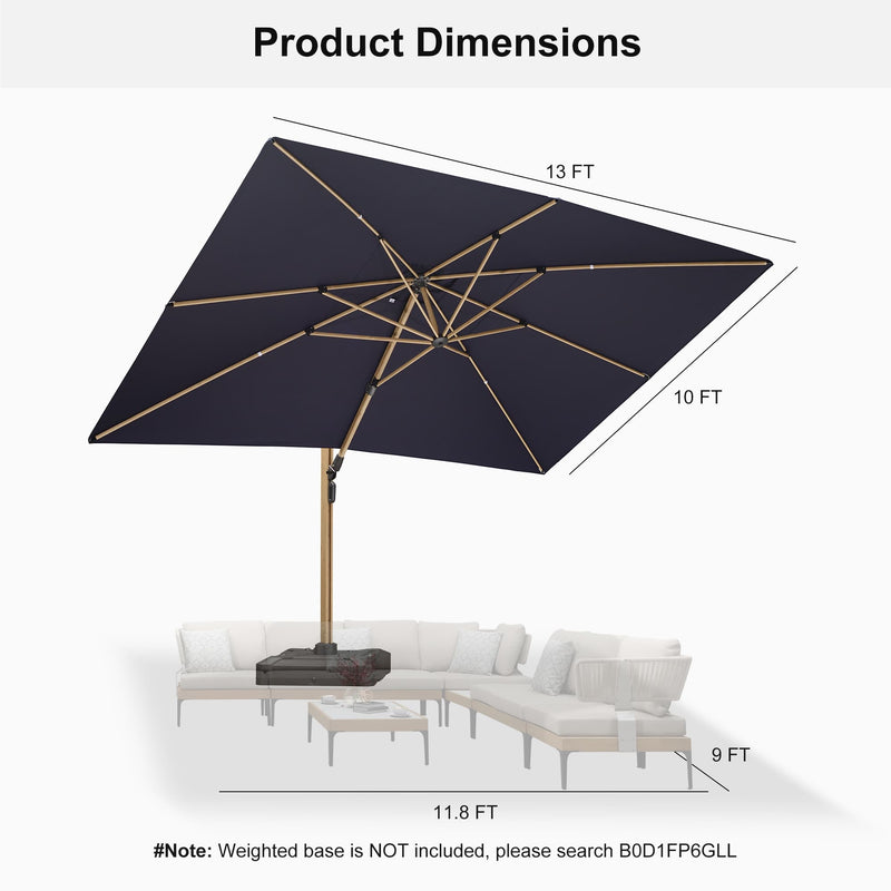 PURPLE LEAF Wood Grain Patio Umbrella with Base, Large Cantilever Umbrella for Garden