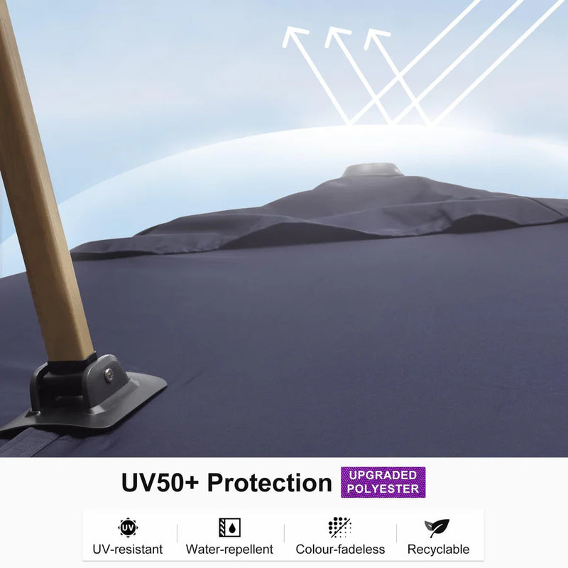 PURPLE LEAF Wood Grain Patio Umbrella with Base, Large Cantilever Umbrella for Garden