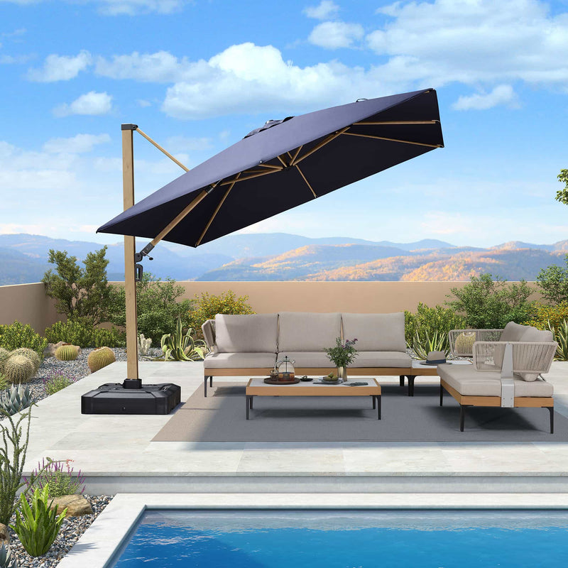Clearance - PURPLE LEAF OPEN BOX Wood Grain Cantilever Patio Umbrella Aluminum Outdoor Umbrellas