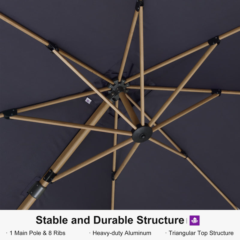 PURPLE LEAF Wood Grain Patio Umbrella with Base, Large Cantilever Umbrella for Garden