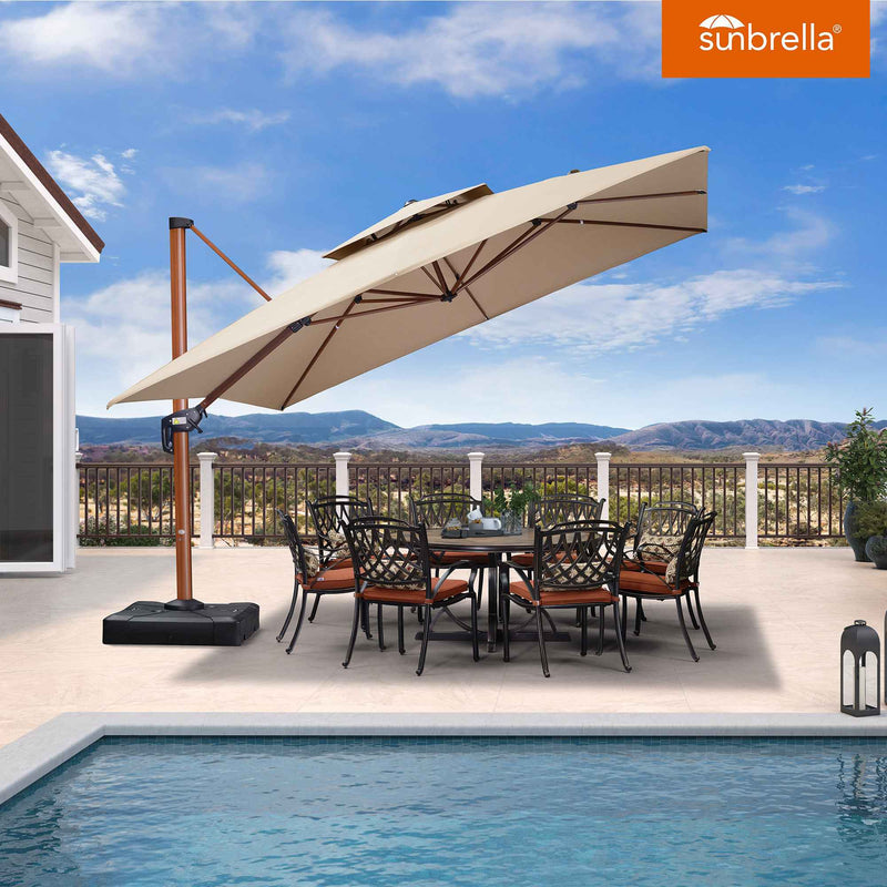 PURPLE LEAF SUNBRELLA Cantilever Umbrella Deluxe Wood Pattern Patio Umbrella