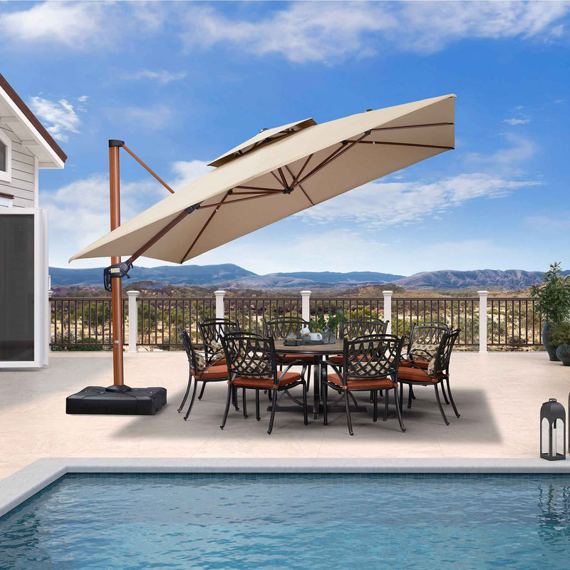 PURPLE LEAF SUNBRELLA Cantilever Umbrella Deluxe Wood Pattern Patio Umbrella