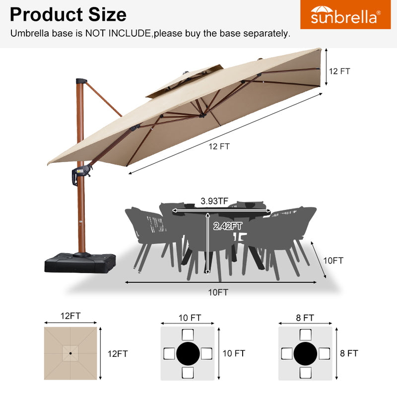 PURPLE LEAF SUNBRELLA Cantilever Umbrella Deluxe Wood Pattern Patio Umbrella