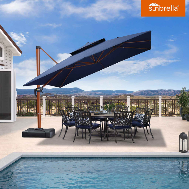 PURPLE LEAF SUNBRELLA Cantilever Umbrella Deluxe Wood Pattern Patio Umbrella