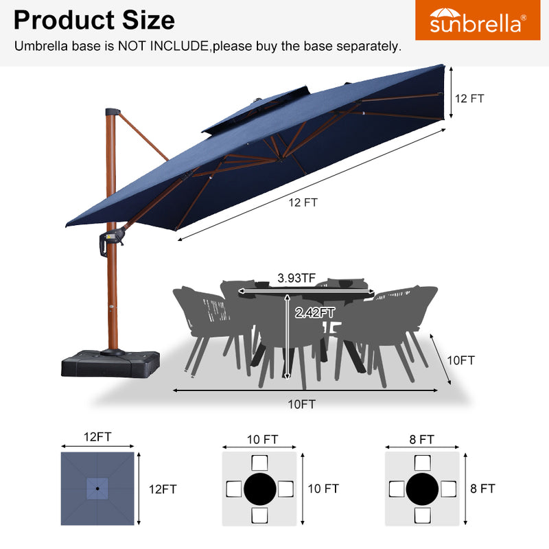 PURPLE LEAF SUNBRELLA Cantilever Umbrella Deluxe Wood Pattern Patio Umbrella