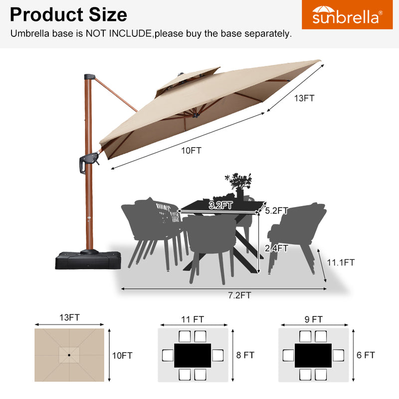 PURPLE LEAF SUNBRELLA Cantilever Umbrella Deluxe Wood Pattern Patio Umbrella
