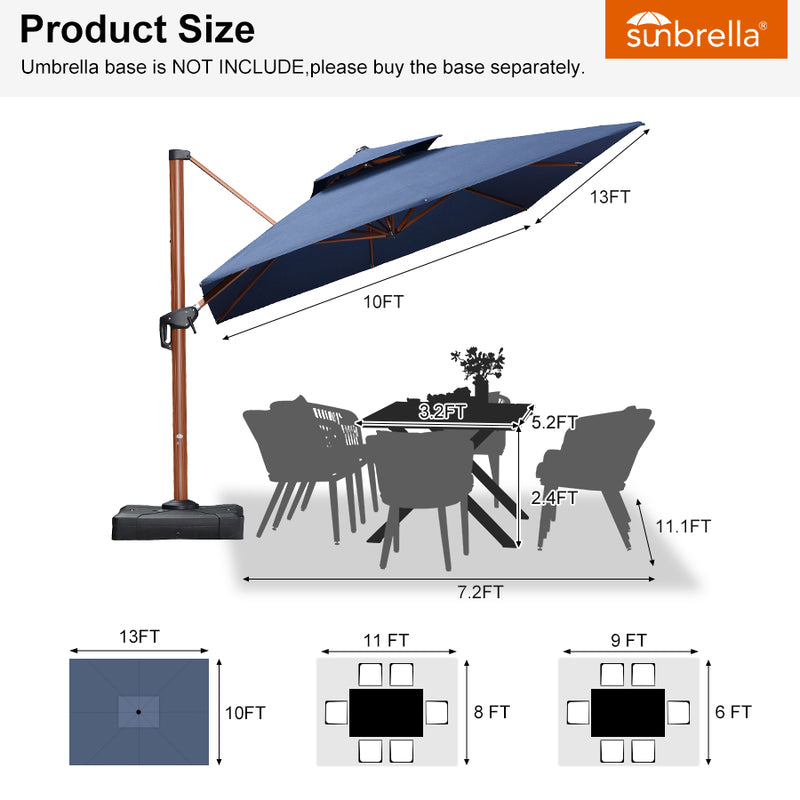 PURPLE LEAF SUNBRELLA Cantilever Umbrella Deluxe Wood Pattern Patio Umbrella