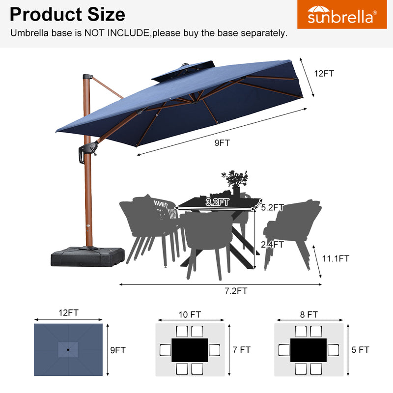 PURPLE LEAF SUNBRELLA Cantilever Umbrella Deluxe Wood Pattern Patio Umbrella