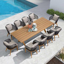 9 pieces purple leaf patio dining set,chairs and table ,teak aluminum frame