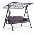 PURPLE LEAF Outdoor Porch Swing with Adjustable PVC Canopy, 3-seat Swing Chair Bench with Side Cup Holder, Cushions and Pillow Included